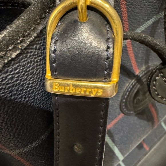 Burberrys Navy blue Plaid Leather Bucket bag